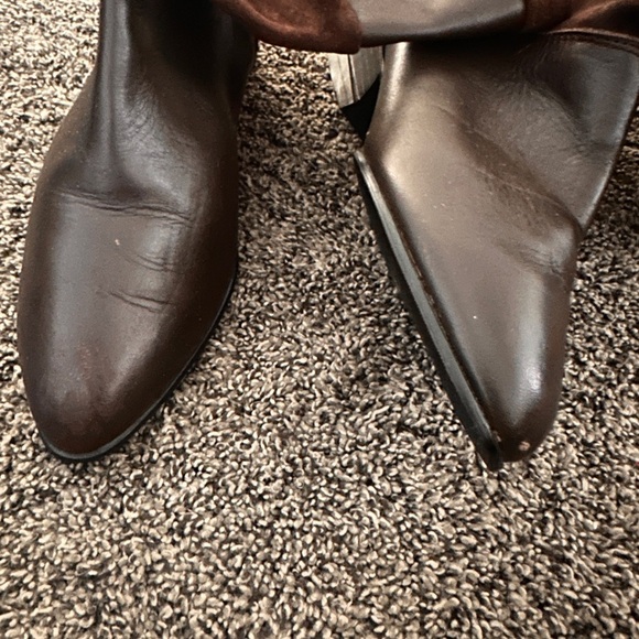 Woman’s Brown Leather & Suede Mid Calf Boots Pointed Toe Made in Spain Size 8.5 - Picture 9 of 9